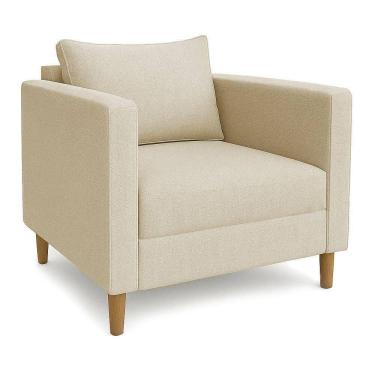 Imagem de Poltrona Decorativa Helena Linho Pés Madeira Dourado