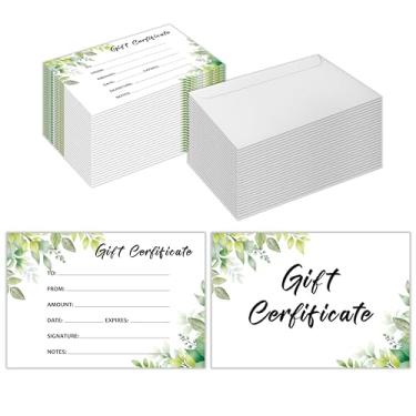 Imagem de Conjunto de 50 vales de oferta em branco para empresas com envelopes, vales-presente personalizados para spa, salão, restaurantes, 10 x 15 cm