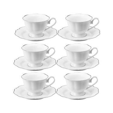 Imagem de Jogo de xícaras de chá de porcelana Wolff Maldivas 6 peças 180ml filete prata