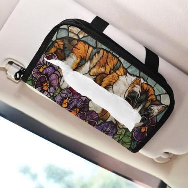 Imagem de SEHANY Porta-lenços de carro de gato fofo, caixa de lenços de papel de carro, suporte de guardanapo retangular dispensador de máscara de carro caixa de lenços de veículo para automóvel universal