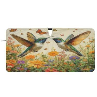 Imagem de Blueangle Beija-flores silvestres pára-brisa para-sol - 149.9 cm x 76.2 cm dobrável carro janela frontal blocos pára-sol raios UV viseira de sol (413)
