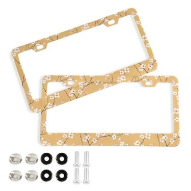 Imagem de SEHANY Molduras de placa de licença de flores florais coloridas, capas de moldura de placa de carro de alumínio à prova de ferrugem com orifícios elípticos e parafusos serve para veículos padrão dos
