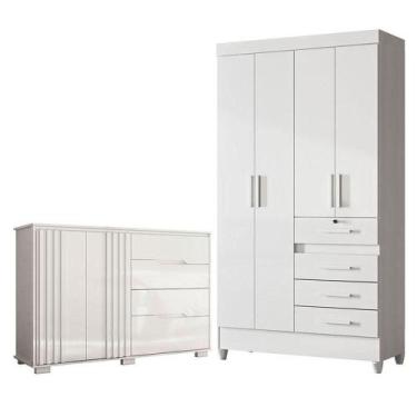 Imagem de Guarda Roupa Infantil Sobral E Cômoda Texas Branco Brilho - Moval - MO