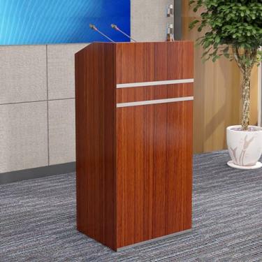 Imagem de Suporte de madeira para pódio, púlpitos para igrejas modernas, pódio para palestras com gavetas e prateleira de armazenamento, suporte de pódio portátil para igreja com placa defletora para escolas