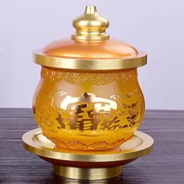 Imagem de FENNYYAR Copo de água benta com esmalte colorido, copo de purificação de água, 10 cm, 9,9 cm, faça oferendas a Buda Lotus Deus da Riqueza Ornamento