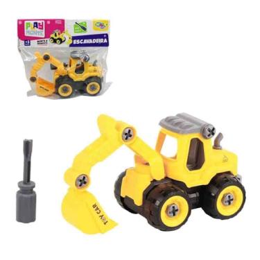 Imagem de Carrinhos de Construção Betoneira Caçamba Escavadeira Brinquedo Montessori Monta Desmonta Educativo (Escavadeira)