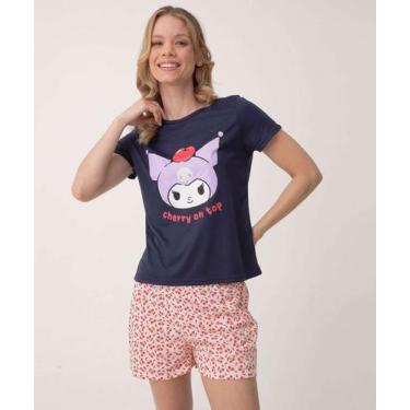 Imagem de Pijama Feminino Kuromi Manga Curta SanRio-97028, Azul, GG