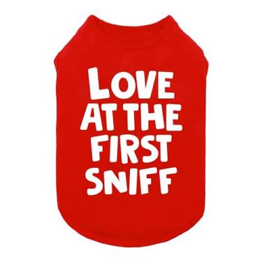 Imagem de Fitwarm Camisa de cachorro Love at The First Sniff, roupa de dia dos namorados, roupas de verão para cães pequenos menino menina, camiseta engraçada para cachorro, algodão respirável leve, roupa de