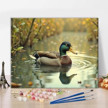 Imagem de TUMOVO Pintura por números para adultos, iniciantes, pato selvagem, pintura em tela, 40,6 x 50,8 cm, kit de pintura para adultos por números com tintas acrílicas e pincéis para relaxamento, arte de