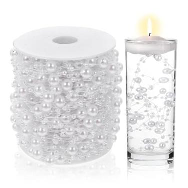 Imagem de Cordão de pérolas artificiais de 32,8 metros para vela flutuante, 8 + 3 mm, contas de pérolas falsas, guirlanda de festa, decoração para vasos de casamento, decoração de festa de Natal (branca)