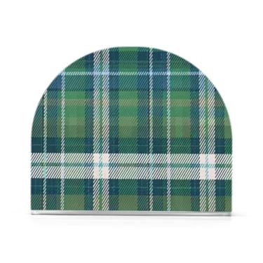 Imagem de Qilmy Porta-guardanapos de acrílico xadrez verde, suporte de guardanapo de coquetel de plástico transparente para mesas de restaurante de cozinha, 1 peça