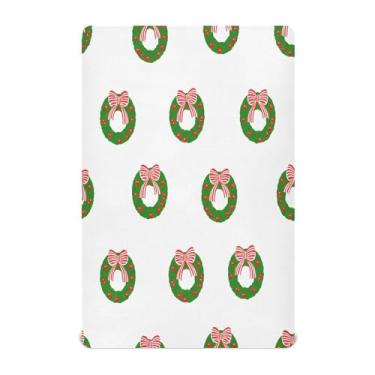 Imagem de Qilmy Lençóis de berço de Natal com laços de grinaldas verdes, macio e respirável, de microfibra elástica, lençol com elástico para meninos e meninas, mini berço 132 x 71 cm, capa de colchão infantil