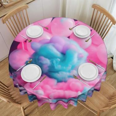 Imagem de SKKNT Toalha de mesa redonda com estampa de algodão doce rosa para casa, cozinha, sala de jantar, decorações para casamentos de primavera/verão