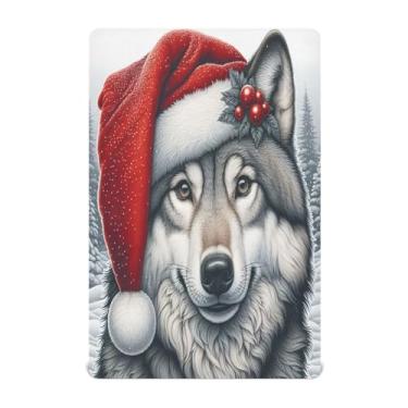 Imagem de Qilmy Lençóis de berço de Natal com chapéu de Papai Noel, lençol com elástico macio e respirável de microfibra para meninos e meninas, mini berço 132 cm x 71 cm capa de colchão infantil portátil