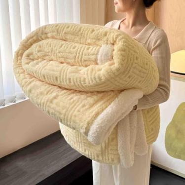 Imagem de Cobertor de lã fofo feminino masculino para cama adulto longo casal solteiro para sofá inverno lã grossa quente e confortável para primavera, outono e inverno (amarelo, 180 x 200 cm)