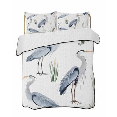 Imagem de Litter Star Conjunto de cama king branco pássaro marinho ave marinha em colcha king branco, colcha de verão leve acolchoada com 2 fronhas, garça de bico longo, conjunto de colcha de 3 peças para todas