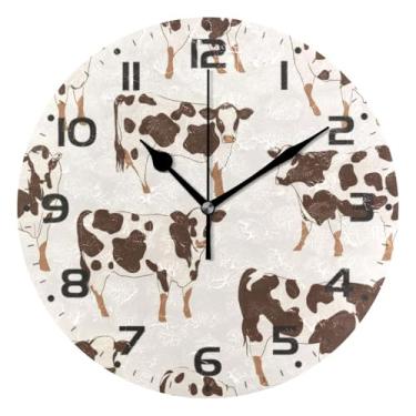 Imagem de JUZIHAI Relógio de parede com padrão de vaca silencioso, sem tique-taque, relógios de parede redondos operados por bateria, fácil de ler, relógio decorativo de parede para casa, cozinha, sala de estar