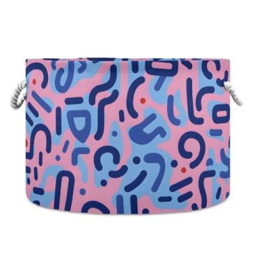 Imagem de JUZIHAI Cesta de armazenamento dobrável de padrão abstrato cesto de roupa suja para bebê, cobertor com alças de corda de algodão, caixa de brinquedos dobrável, organizador de armário para quarto
