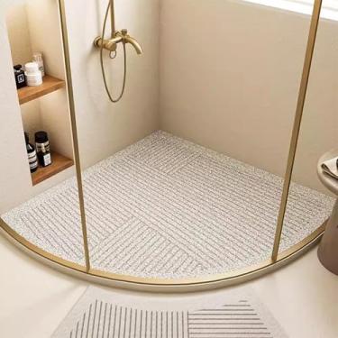 Imagem de Tapete de chuveiro de canto com orifício de drenagem, tapetes de chuveiro antiderrapantes, tapete de banho curvo bucha de PVC antiderrapante antimofo (A,90 * 90 cm)