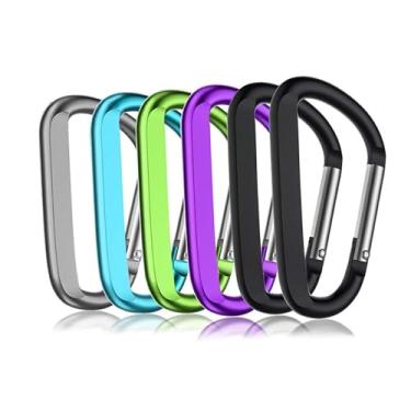 Imagem de 6 peças de mosquetão preto, mosquetão de 7,6 cm grande em forma de anel D de alumínio com 6 peças de chaveiro de gancho