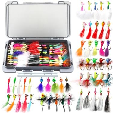 Imagem de Kit de 100 peças de isca de pesca no gelo, conjunto de anzóis de peixe, acessórios de equipamento para Walleye Panfish com caixa de equipamentos de presente para homens (50 peças de gabarito de gelo