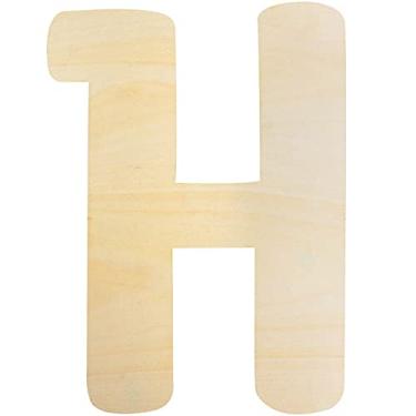 Imagem de Letras de madeira H letras grandes de madeira de 30,5 cm letras de madeira inacabadas para decoração de parede, artesanato, quadro de alfabeto grande em branco, pintura pendurada em casa, berçário