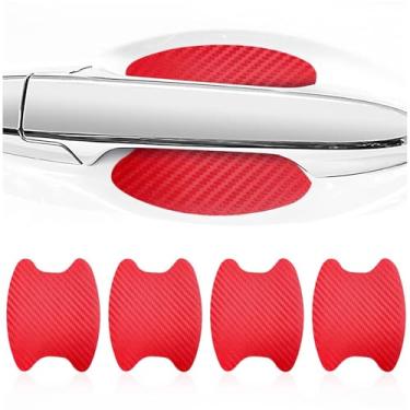 Imagem de 4 peças adesivos de maçaneta de carro de fibra de carbono alça de porta de carro adesivo adesivo adesivo universal livre de arranhões acessórios de proteção para carro (vermelho)