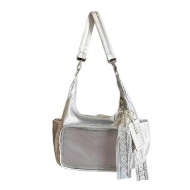 Imagem de BLUEGALA Kawaii Ita Bolsa carteiro transversal feminina bolsa de alfinete, linda bolsa de ombro japonesa Y2k, Cinza, Large, Bolsa carteiro Ita