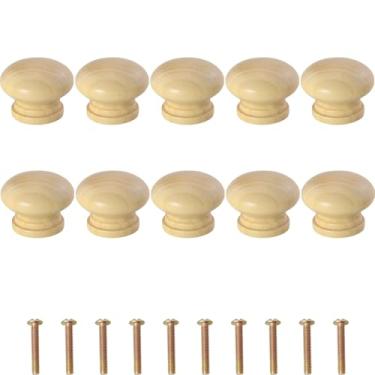 Imagem de ZCZQC 10 maçanetas redondas de madeira para gavetas, armário inacabado, alças arredondadas em forma de cogumelo, 3,3 x 2,4 cm, acabamento em spray, verniz, móveis, guarda-roupa, ferragens, cor de