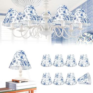 Imagem de Conjunto de 8 pequenos candelabros com sombra de vaso sanitário francês 7,6 cm x 15,2 cm x 12,7 cm capa de chaminé para lustre de mesa candeeiro de parede (azul estilo 1)
