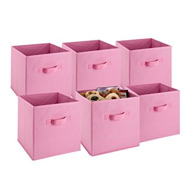 Imagem de Handy Laundry Pacote com 6 caixas de armazenamento dobráveis – Organizador decorativo dobrável para prateleiras, armários, embaixo da cama, roupas ou brinquedos infantis (rosa)