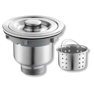 Imagem de Válvula Pia Cozinha 4 1/2 Aço Inox 304 Com Cesto Removível Ralo Prata