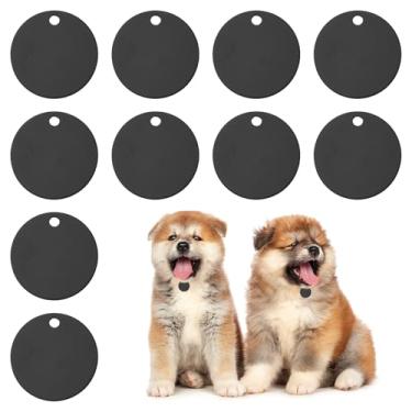 Imagem de PATIKIL Etiquetas para animais de estimação em branco de 1,38 polegadas, 10 peças de etiquetas redondas de alumínio para esculpir nomes, números de telefone ou outras informações pingentes, preto