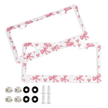 Imagem de SEHANY Lindas molduras de placa de licença de laço rosa, moldura de placa de carro de alumínio à prova de ferrugem com orifícios elípticos e parafusos serve para veículos padrão dos EUA tamanho