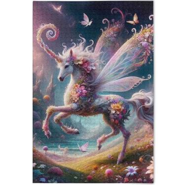 Imagem de Quebra-cabeça flor fada unicórnio 500 peças adultos engraçado jogo tecnologia presentes cena quebra-cabeças coloridos pintura artística personalizada, 52 cm x 37,8 cm