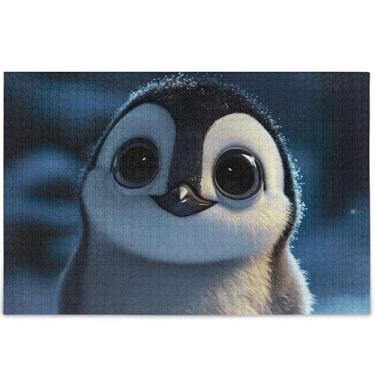 Imagem de Pinguim fofo olhos grandes personalizado adultos quebra-cabeça 1000 peças presentes para jogo de elefante branco presentes exclusivos quebra-cabeça pintura de arte floral, 75 cm x 50 cm