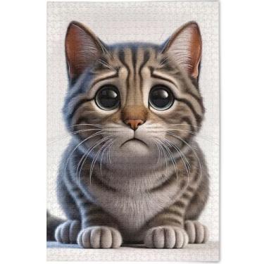 Imagem de Quebra-cabeças engraçados de gato gatinho 500 peças para presentes adultos para jogo de elefante branco quebra-cabeça colorido exclusivo arte de pintura animal personalizada, 52 cm x 37,8 cm
