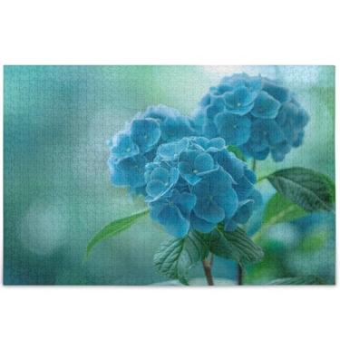 Imagem de Quebra-cabeças personalizadas de flores de hortênsia azul 500 peças de pintura animal para adultos quebra-cabeças exclusivos presentes para jogo de elefante branco, 52 cm x 37,8 cm