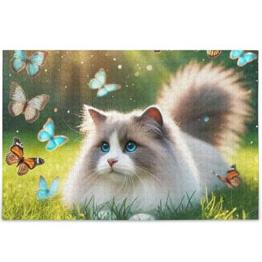 Imagem de Quebra-cabeça floral de gato Ragdoll personalizado para adultos 500 peças cenário arte floral família diversão quebra-cabeças família elefantes brancos presentes, 52 cm x 37,8 cm