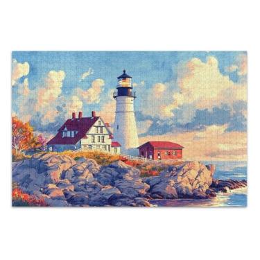 Imagem de Quebra-cabeça litorânea farol aquarela 500 peças adulto engraçado paisagem floral paisagem, 51 x 35 centímetros