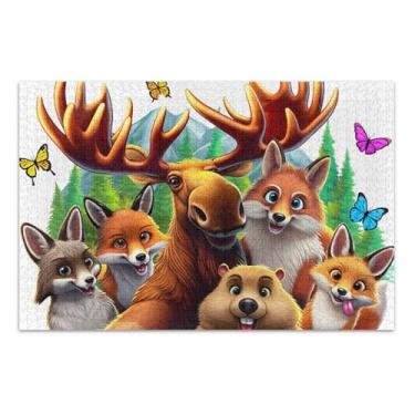 Imagem de Quebra-cabeça adulto 1000 peças animais selfie raposa urso engraçado animal arte decoração quebra-cabeça exclusivo para adultos família elefante branco presentes, 75 x 40 centímetros