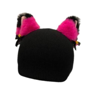 Imagem de menolana Capa para capacete de esqui, acessório de inverno macio, fofo e quente, decorativo para capacete de esqui, gorro de tricô para skate e esqui, Rosa Negra Orelha Vermelha