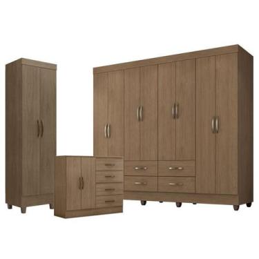 Imagem de Guarda Roupa Casal Porto com Cômoda 4 Gavetas 2 Portas e Armário Multi
