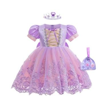 Imagem de Vestido De Festa Princesa Rapunzel Com Flores Bordadas Para Meninas, V