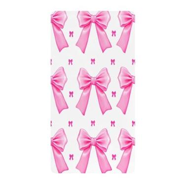 Imagem de Blueangle Lençol de berço padrão para berço infantil - Lençóis de algodão macio e respirável com laços rosa (360)