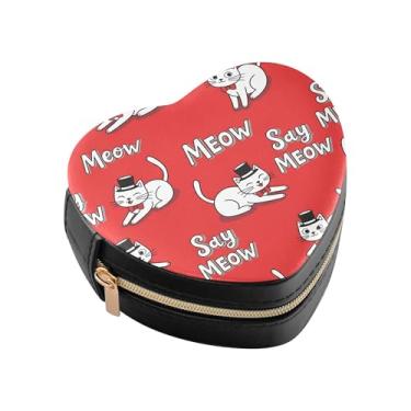 Imagem de Burbuja Caixa de joias em forma de coração de gatos, mini estojo de viagem para mulheres e meninas, estojo portátil organizador de armazenamento para brincos, anéis, colares e pulseiras