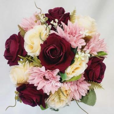 Imagem de Buquê de Noiva Artificial com Flores Coloridas para Casamento Civil ou Religioso(00525/Marsala/Creme/Margarida)