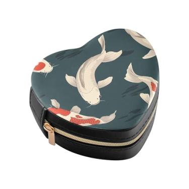 Imagem de Burbuja Caixa de joias japonesa em forma de coração de peixe mini estojo de joias de viagem para mulheres e meninas, estojo portátil organizador de armazenamento para brincos, anéis, colares e