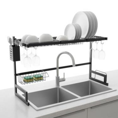 Imagem de Escorredor de Louça Suspenso, Preto, 65cm, Organizador Vertical para Pia, Suporte para Pratos, Talheres e Utensílios de Cozinha (85)