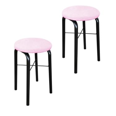 Imagem de Kit 02 Banquetas Baixa Manu Suede Rosa Bebe - D'Rossi